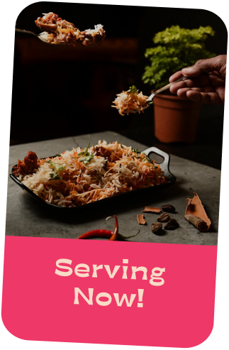 Serving now biryani platter card