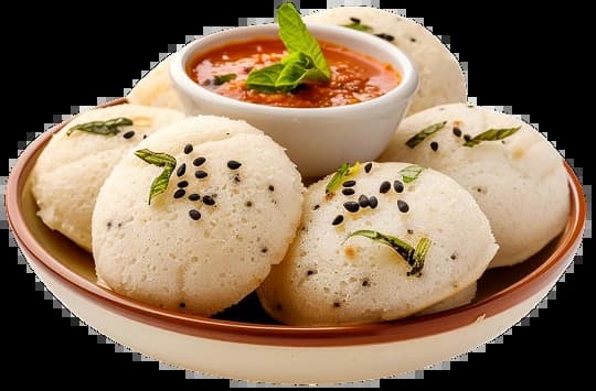 Tiffins platter with idli and chutney